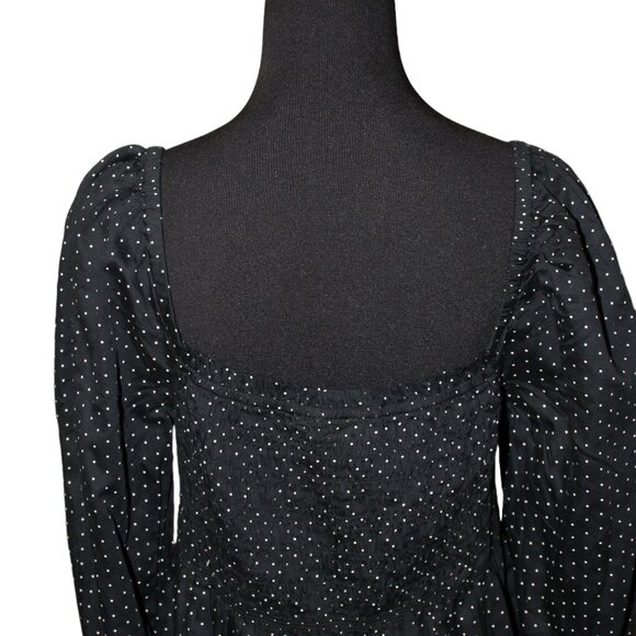 SALE! GAP Smocked Puff Sleeve Mini Black Dots Elastic Top Black M Medium EUC - Picture 5 of 13